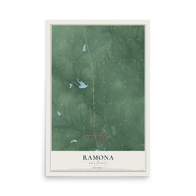 Map of Ramona, Oklahoma, 12 x 18 inch unframed archival matte print