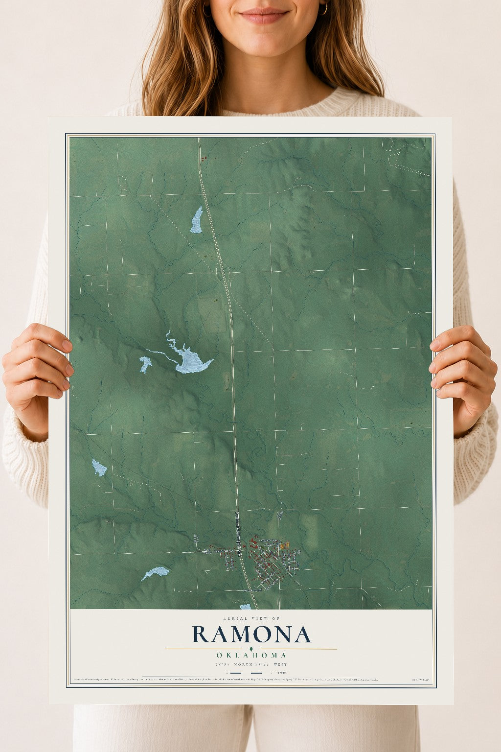 Map of Ramona, Oklahoma, 18 x 24 inch unframed archival matte print