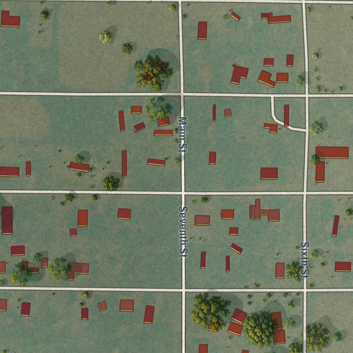 Second close-up of the map of Randlett, Oklahoma print showing more streets and buildings