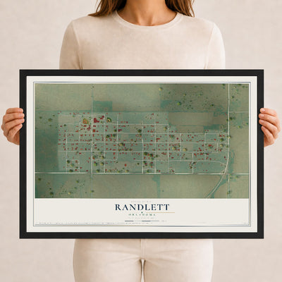 Map of Randlett, Oklahoma, 12 x 18 inch print in a black wood frame