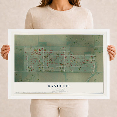 Map of Randlett, Oklahoma, 12 x 18 inch print in a white wood frame
