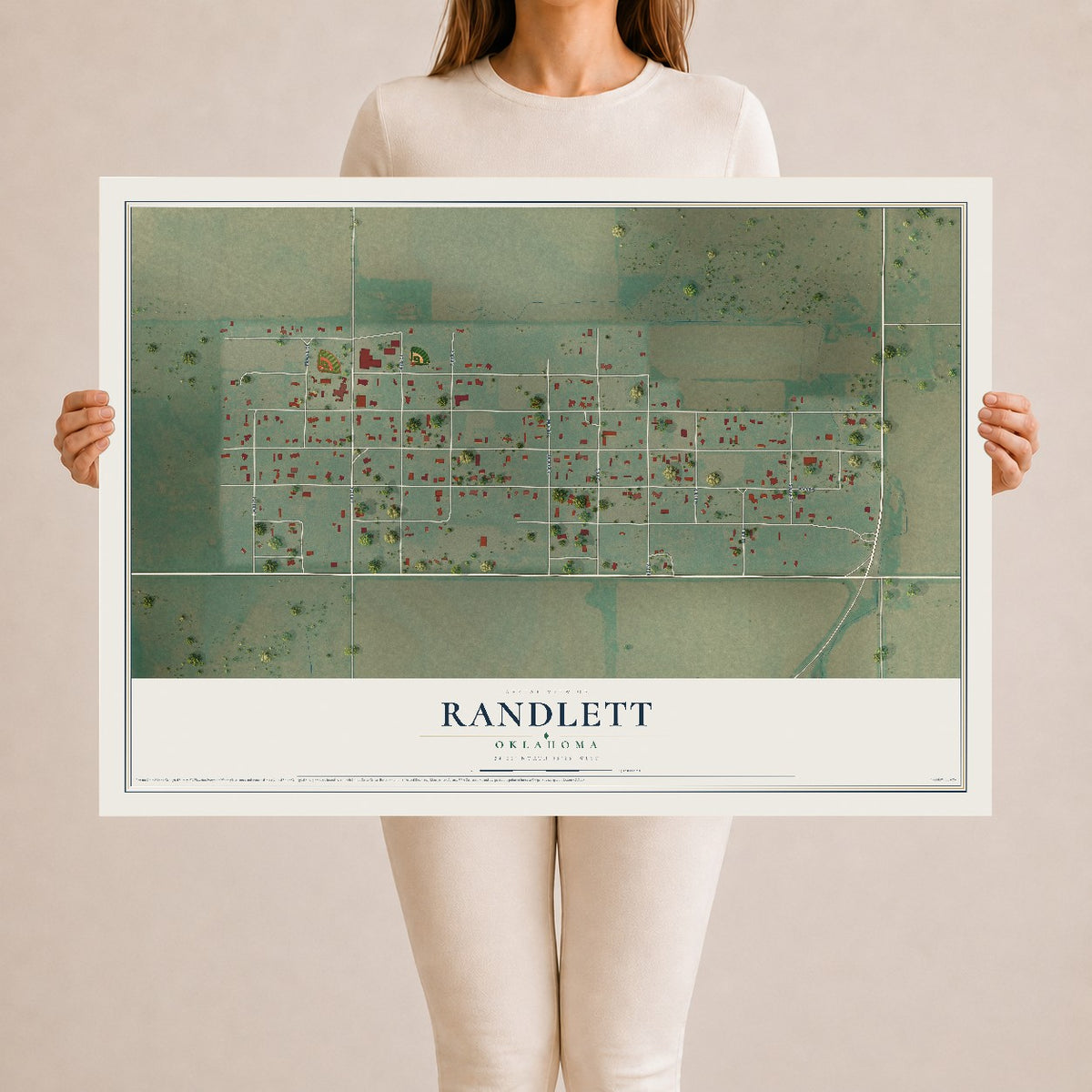 Map of Randlett, Oklahoma, 24 x 36 inch unframed archival matte print