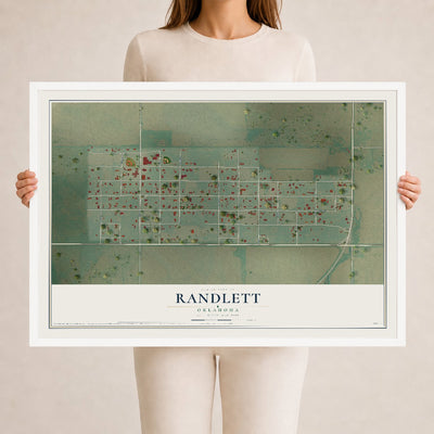 Map of Randlett, Oklahoma, 24 x 36 inch print in a white wood frame