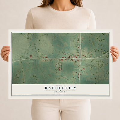 Map of Ratliff City, Oklahoma, 12 x 18 inch unframed archival matte print