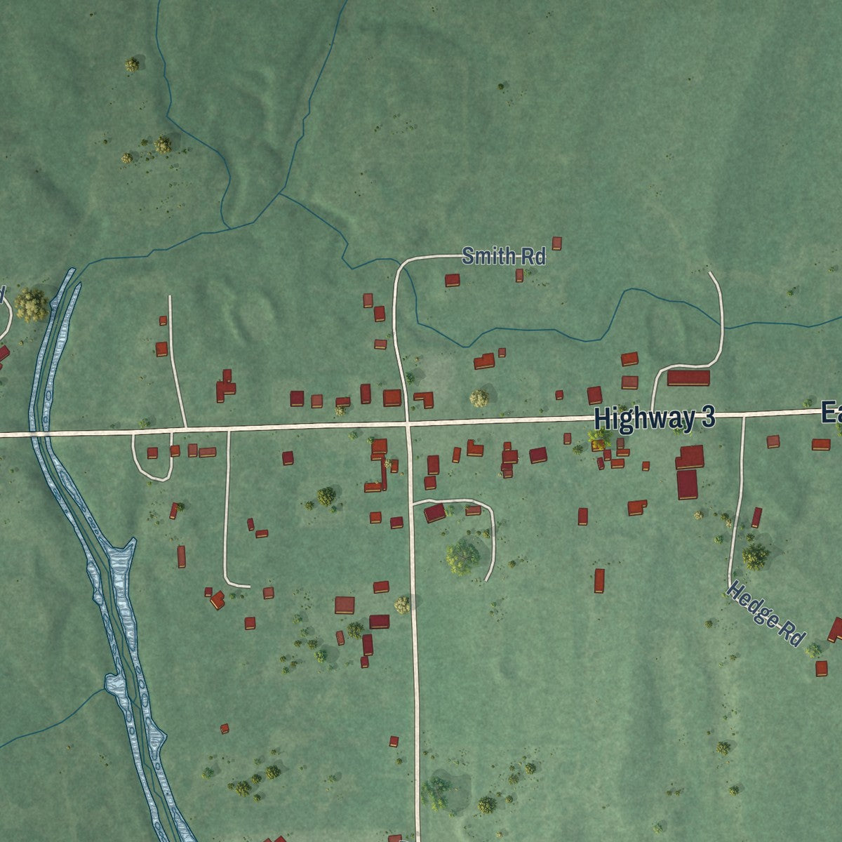 Second close-up of the map of Rattan, Oklahoma print showing more streets and buildings