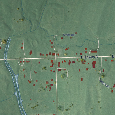 Second close-up of the map of Rattan, Oklahoma print showing more streets and buildings