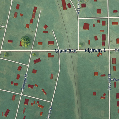 Second close-up of the map of Ravia, Oklahoma print showing more streets and buildings