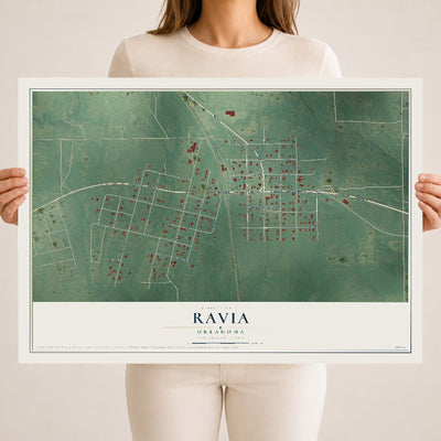 Map of Ravia, Oklahoma, 18 x 24 inch unframed archival matte print