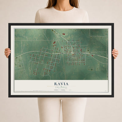 Map of Ravia, Oklahoma, 24 x 36 inch print in a black wood frame