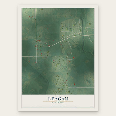 Reagan, Oklahoma map print, the full design