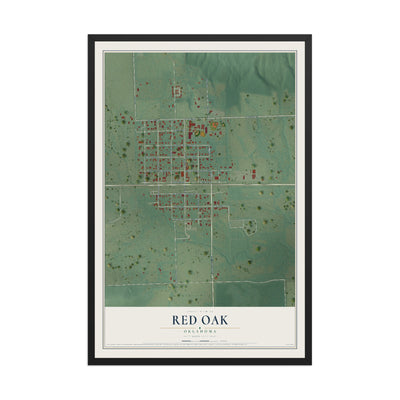 Map of Red Oak, Oklahoma, 12 x 18 inch print in a black wood frame