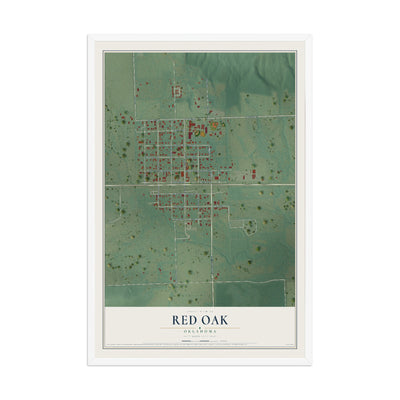 Map of Red Oak, Oklahoma, 12 x 18 inch print in a white wood frame
