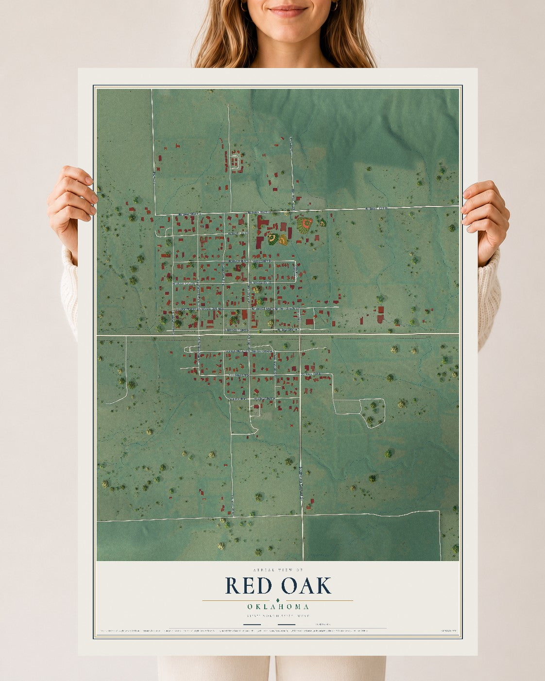 Map of Red Oak, Oklahoma, 24 x 36 inch unframed archival matte print
