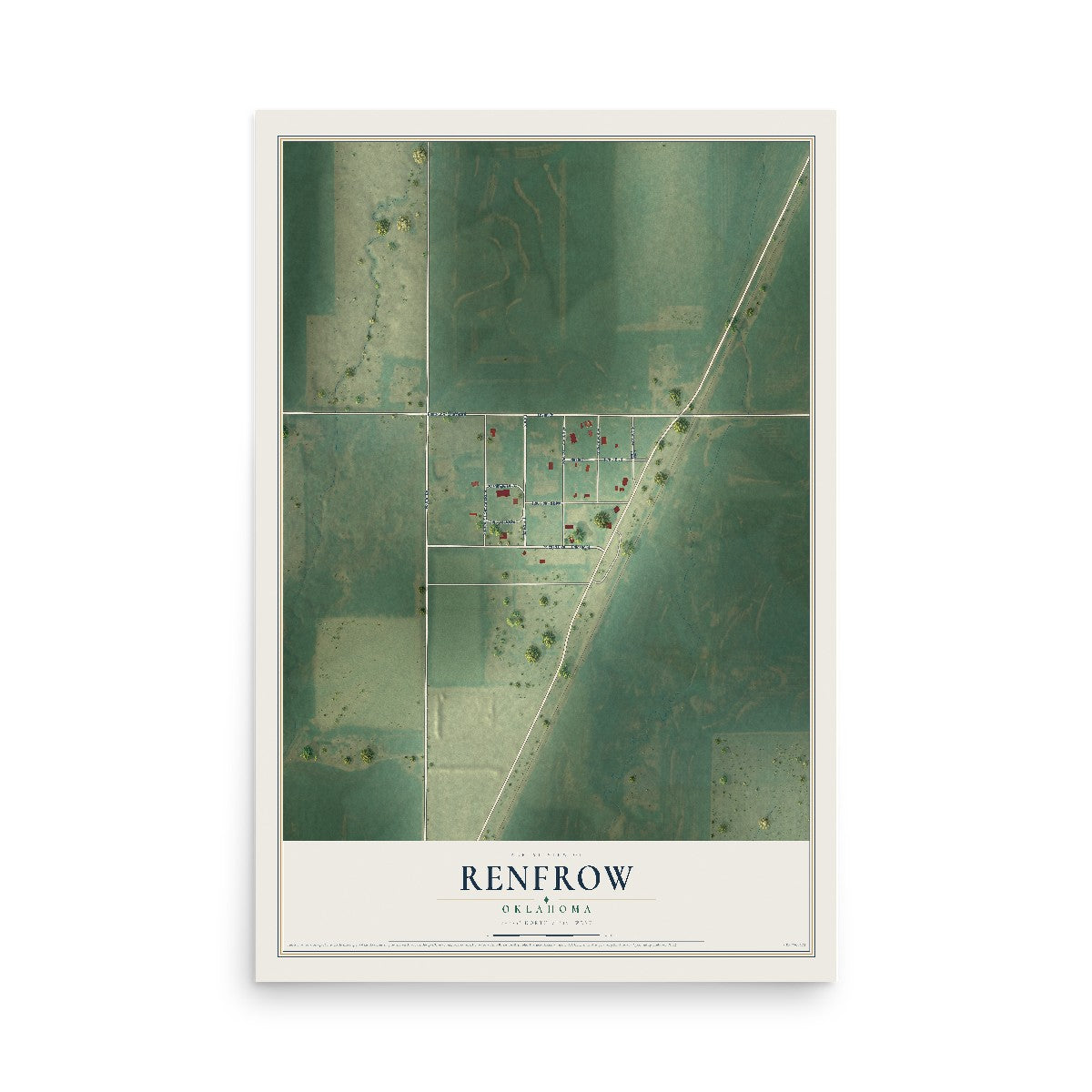 Map of Renfrow, Oklahoma, 12 x 18 inch unframed archival matte print