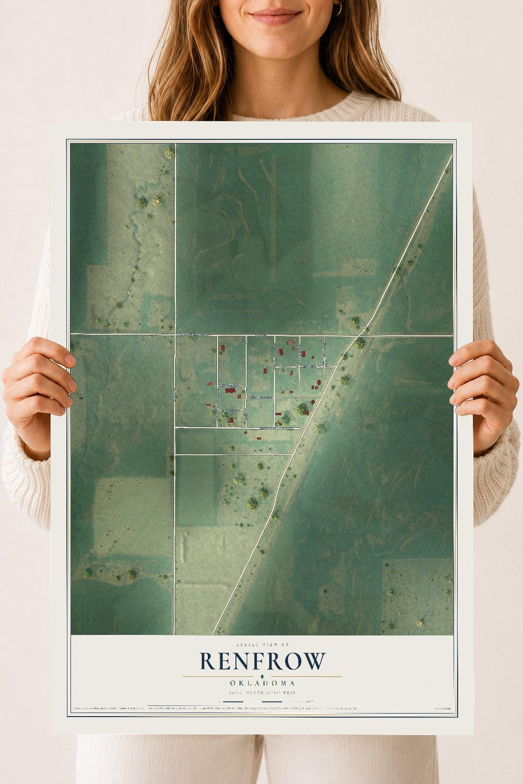 Map of Renfrow, Oklahoma, 18 x 24 inch unframed archival matte print
