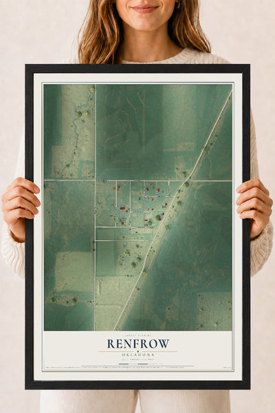 Map of Renfrow, Oklahoma, 18 x 24 inch print in a black wood frame