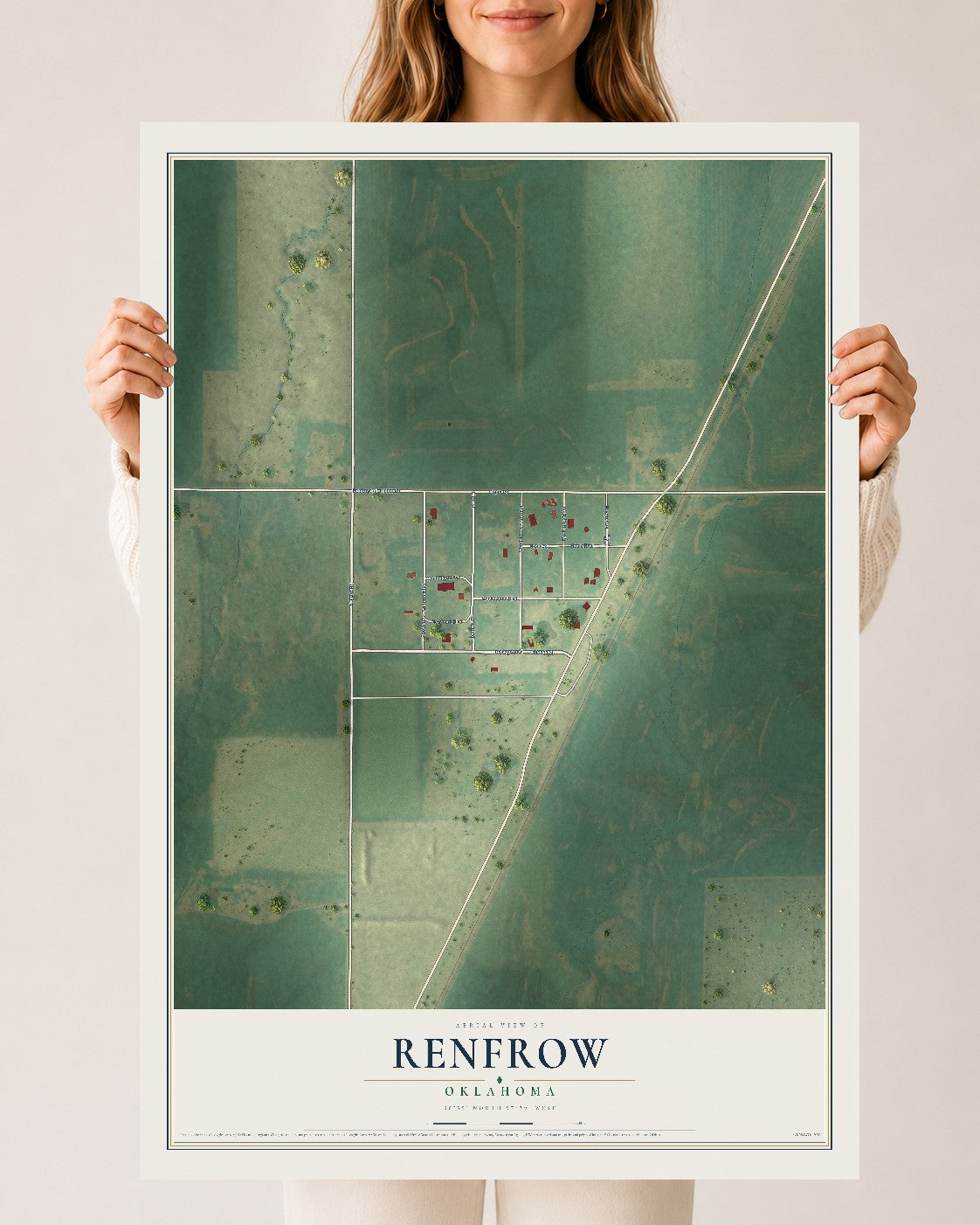 Map of Renfrow, Oklahoma, 24 x 36 inch unframed archival matte print