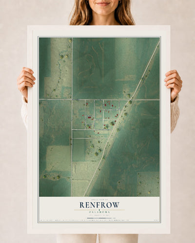 Map of Renfrow, Oklahoma, 24 x 36 inch print in a white wood frame