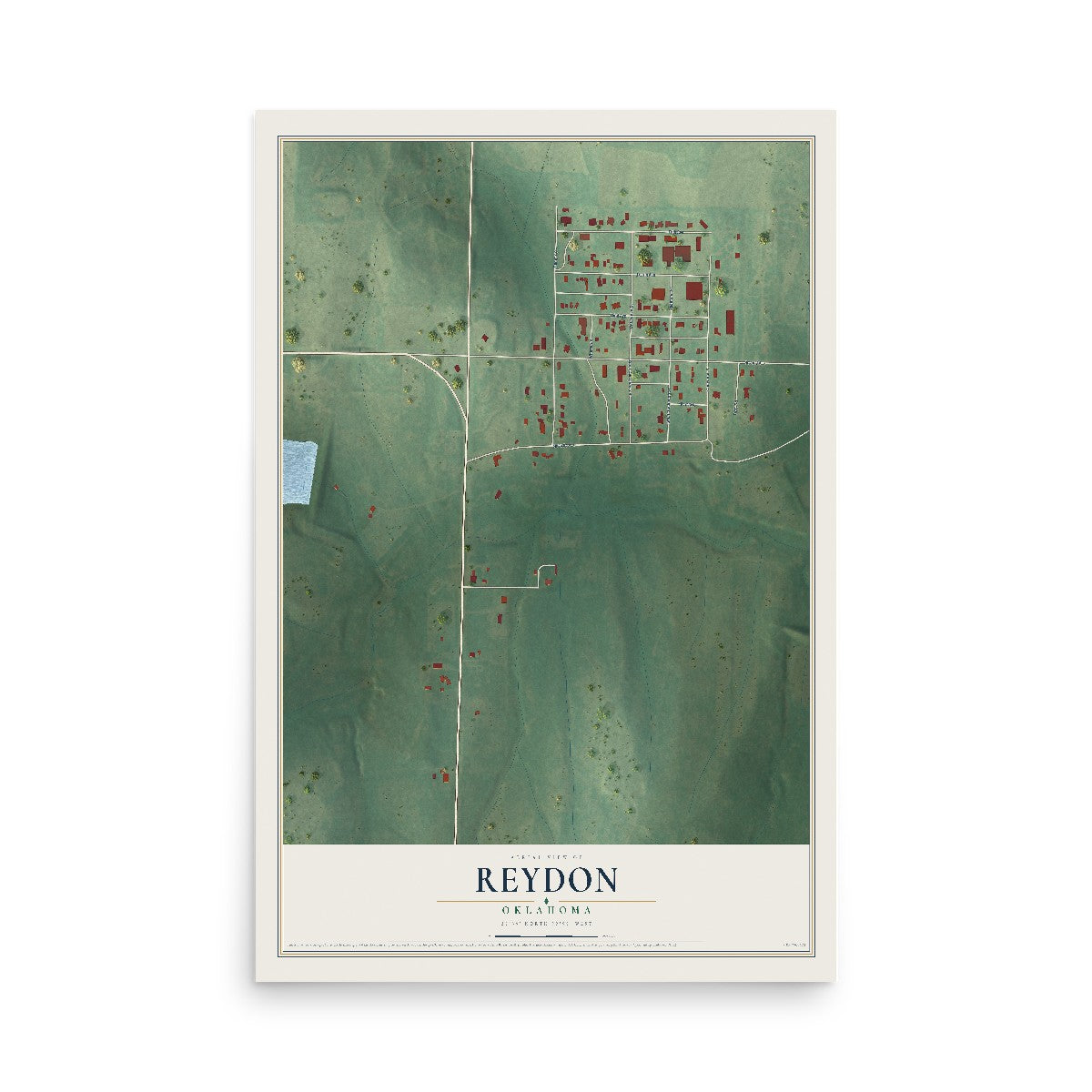 Map of Reydon, Oklahoma, 12 x 18 inch unframed archival matte print