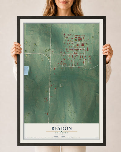 Map of Reydon, Oklahoma, 24 x 36 inch print in a black wood frame