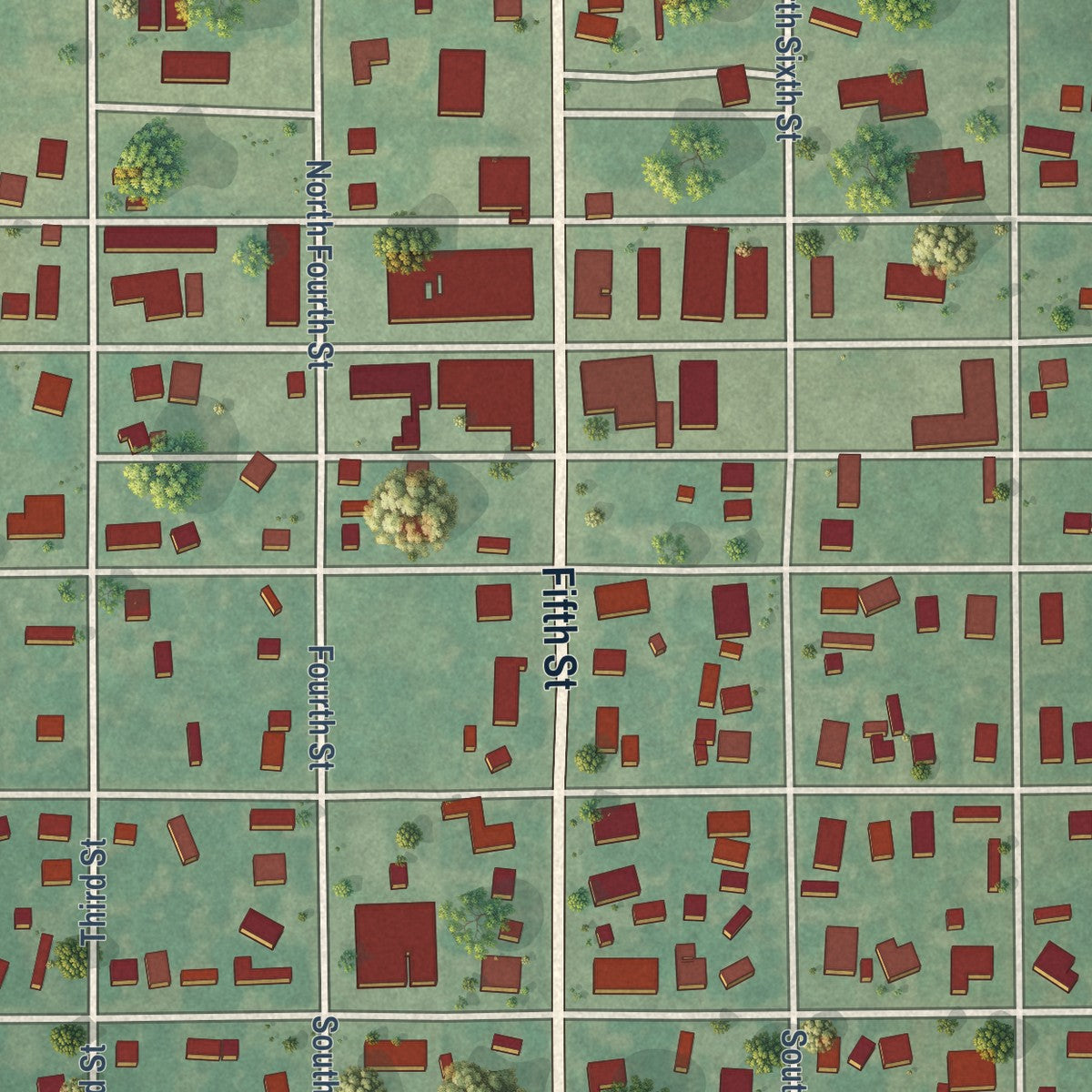 Close-up of the map of Ringling, Oklahoma print showing street and building detail