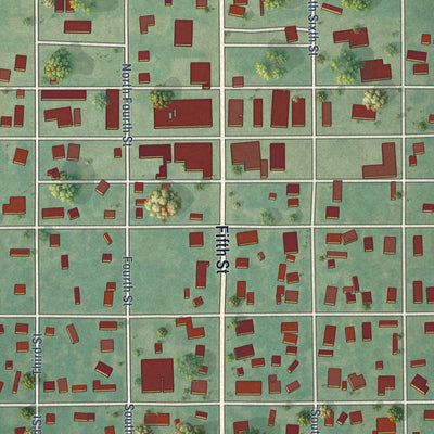 Close-up of the map of Ringling, Oklahoma print showing street and building detail