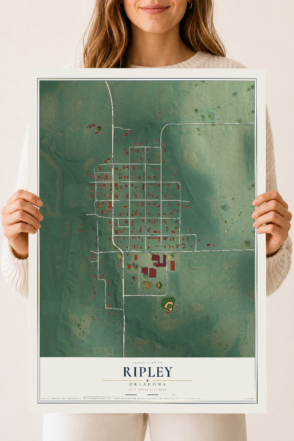 Map of Ripley, Oklahoma, 18 x 24 inch unframed archival matte print