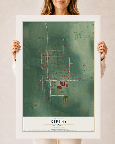 Map of Ripley, Oklahoma, 24 x 36 inch print in a white wood frame