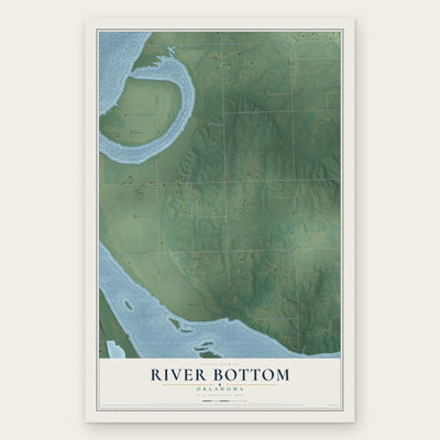 River Bottom, Oklahoma map print, the full design
