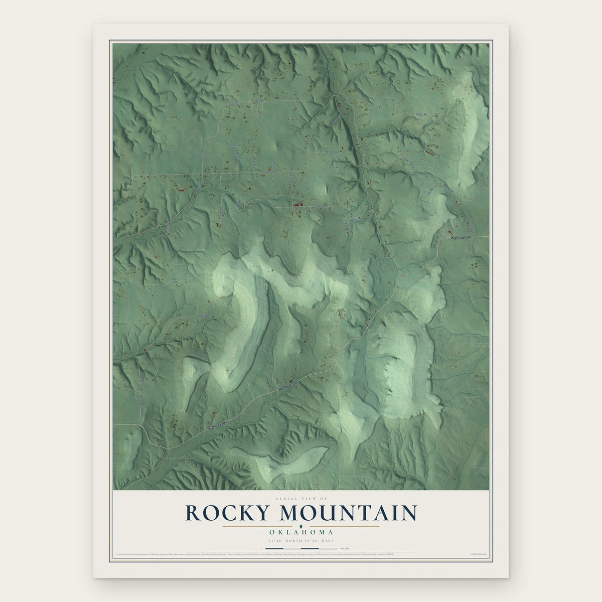 Rocky Mountain, Oklahoma map print, the full design