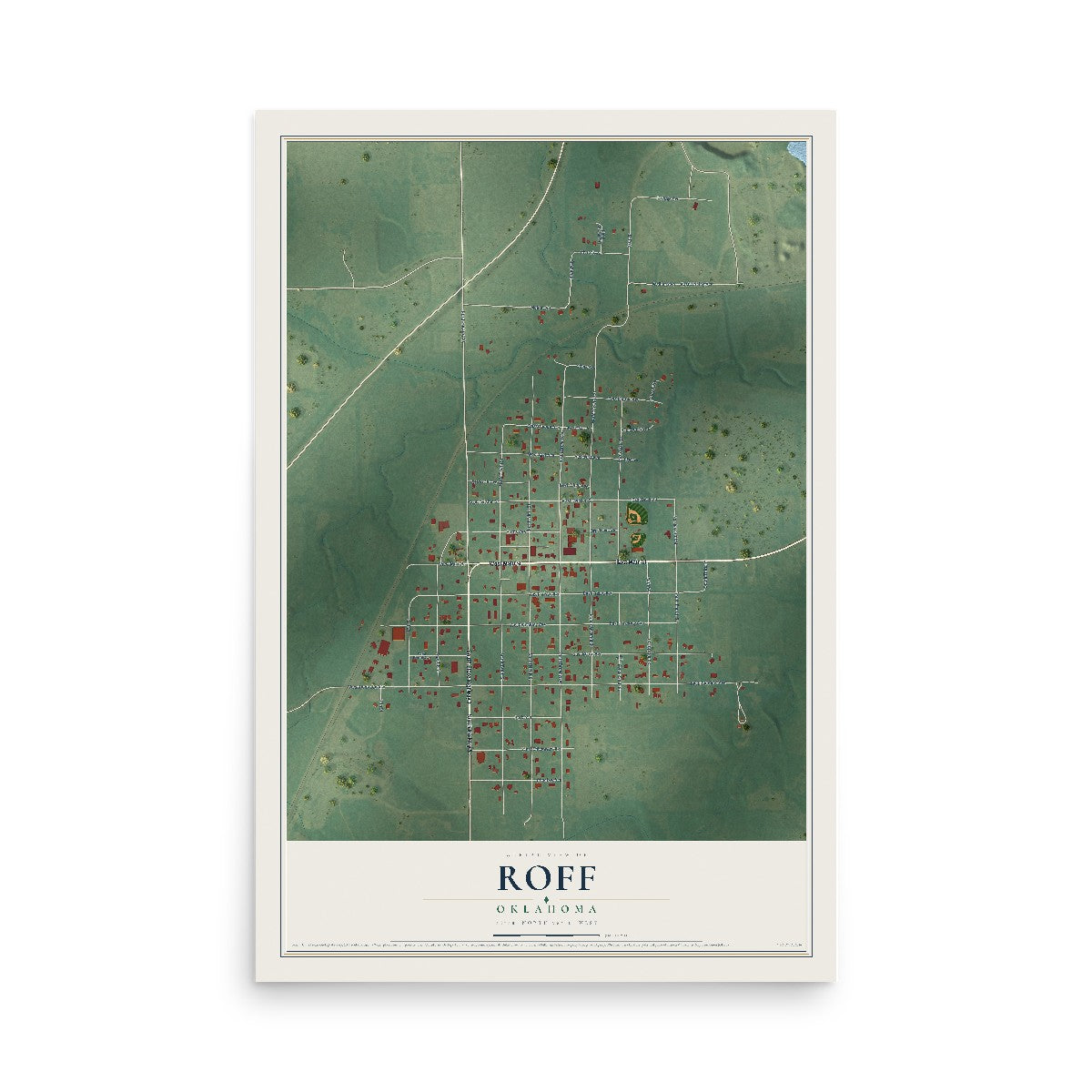 Map of Roff, Oklahoma, 12 x 18 inch unframed archival matte print