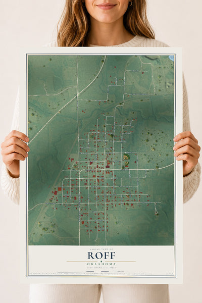 Map of Roff, Oklahoma, 18 x 24 inch unframed archival matte print