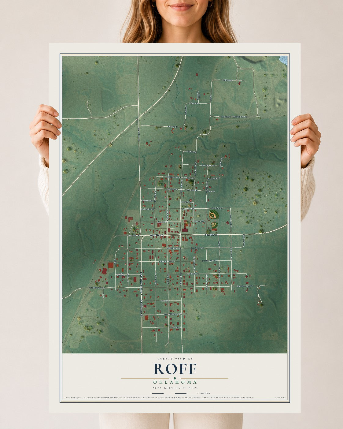 Map of Roff, Oklahoma, 24 x 36 inch unframed archival matte print