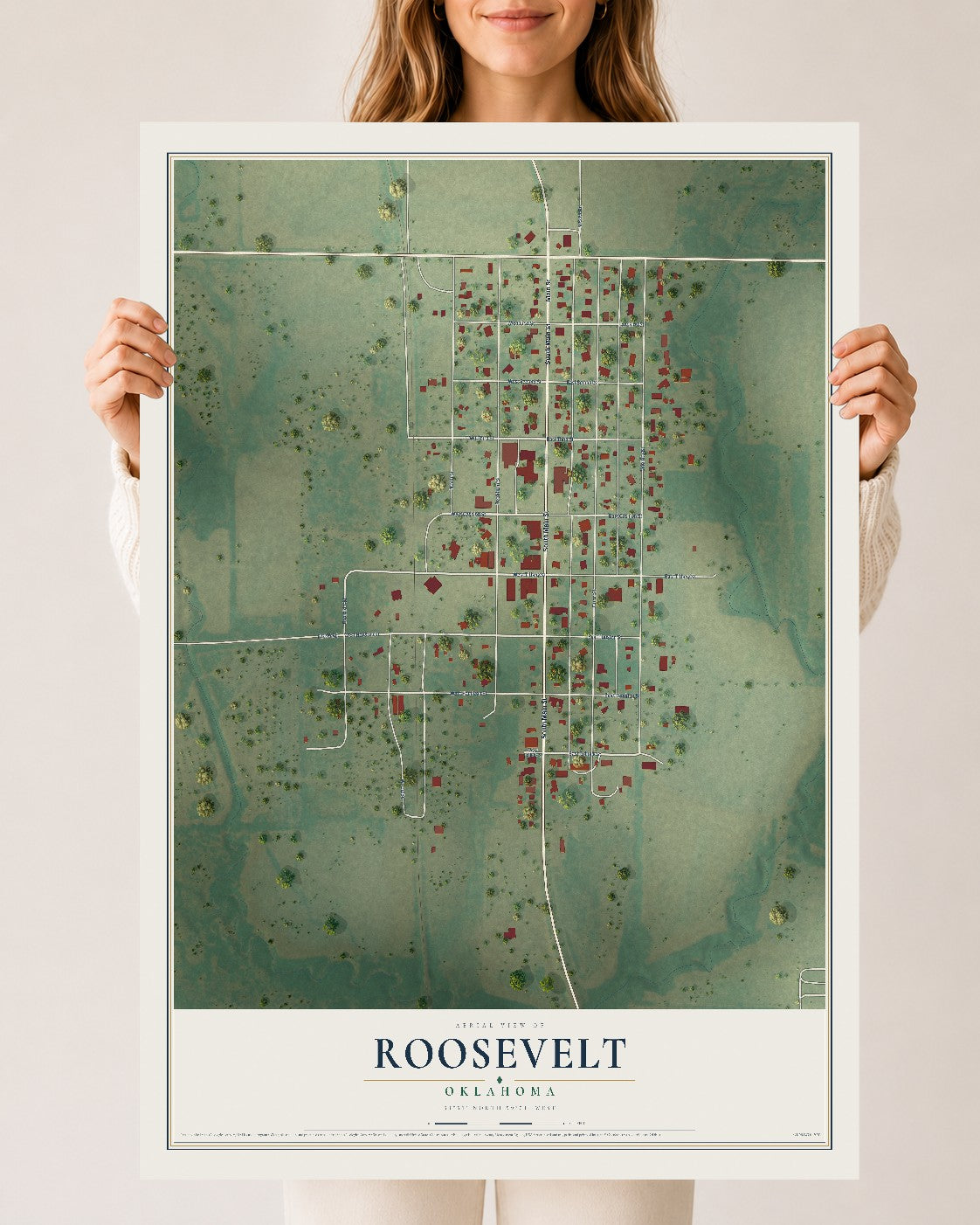 Map of Roosevelt, Oklahoma, 24 x 36 inch unframed archival matte print