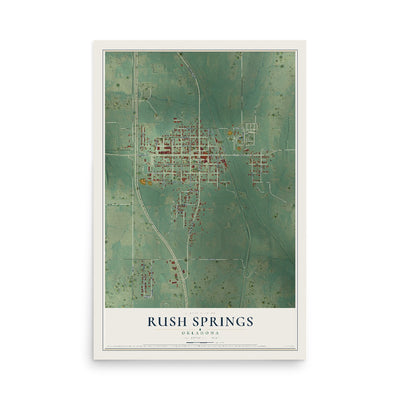 Map of Rush Springs, Oklahoma, 12 x 18 inch unframed archival matte print