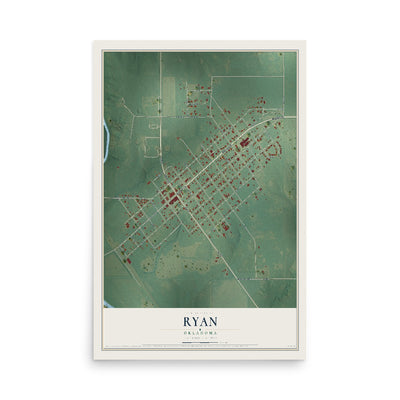 Map of Ryan, Oklahoma, 12 x 18 inch unframed archival matte print