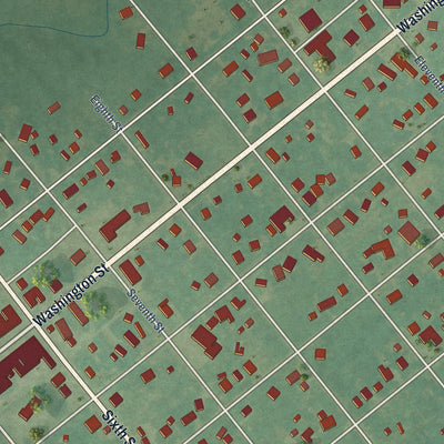 Close-up of the map of Ryan, Oklahoma print showing street and building detail