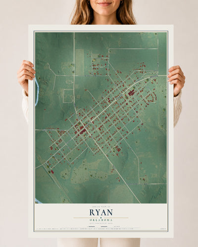 Map of Ryan, Oklahoma, 24 x 36 inch unframed archival matte print