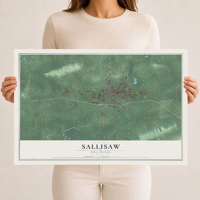 Map of Sallisaw, Oklahoma, 12 x 18 inch unframed archival matte print
