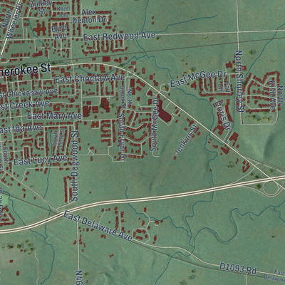 Second close-up of the map of Sallisaw, Oklahoma print showing more streets and buildings