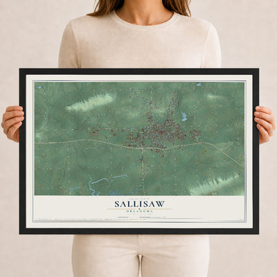 Map of Sallisaw, Oklahoma, 12 x 18 inch print in a black wood frame