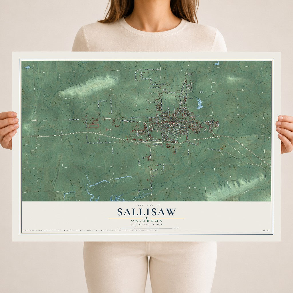 Map of Sallisaw, Oklahoma, 18 x 24 inch unframed archival matte print