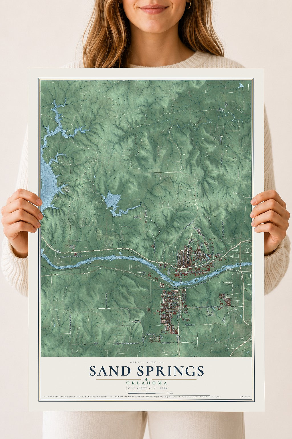 Map of Sand Springs, Oklahoma, 18 x 24 inch unframed archival matte print