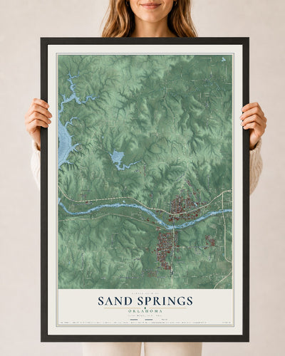 Map of Sand Springs, Oklahoma, 24 x 36 inch print in a black wood frame
