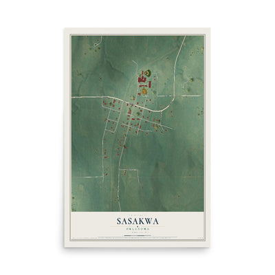 Map of Sasakwa, Oklahoma, 12 x 18 inch unframed archival matte print