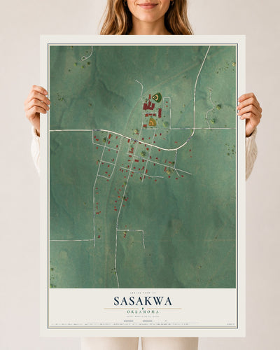 Map of Sasakwa, Oklahoma, 24 x 36 inch unframed archival matte print