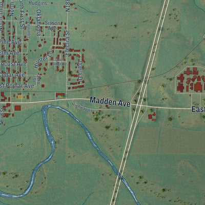 Second close-up of the map of Sayre, Oklahoma print showing more streets and buildings