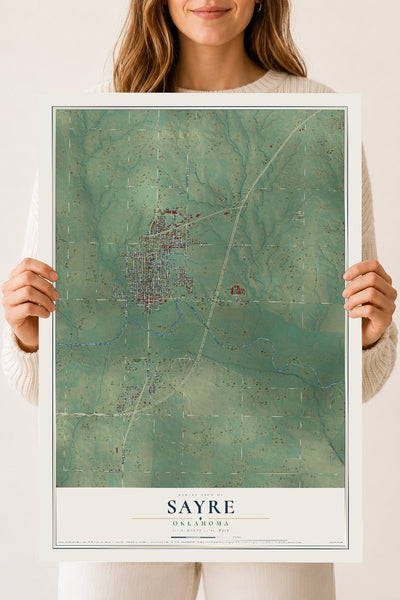 Map of Sayre, Oklahoma, 18 x 24 inch unframed archival matte print