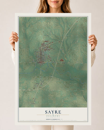 Map of Sayre, Oklahoma, 24 x 36 inch unframed archival matte print