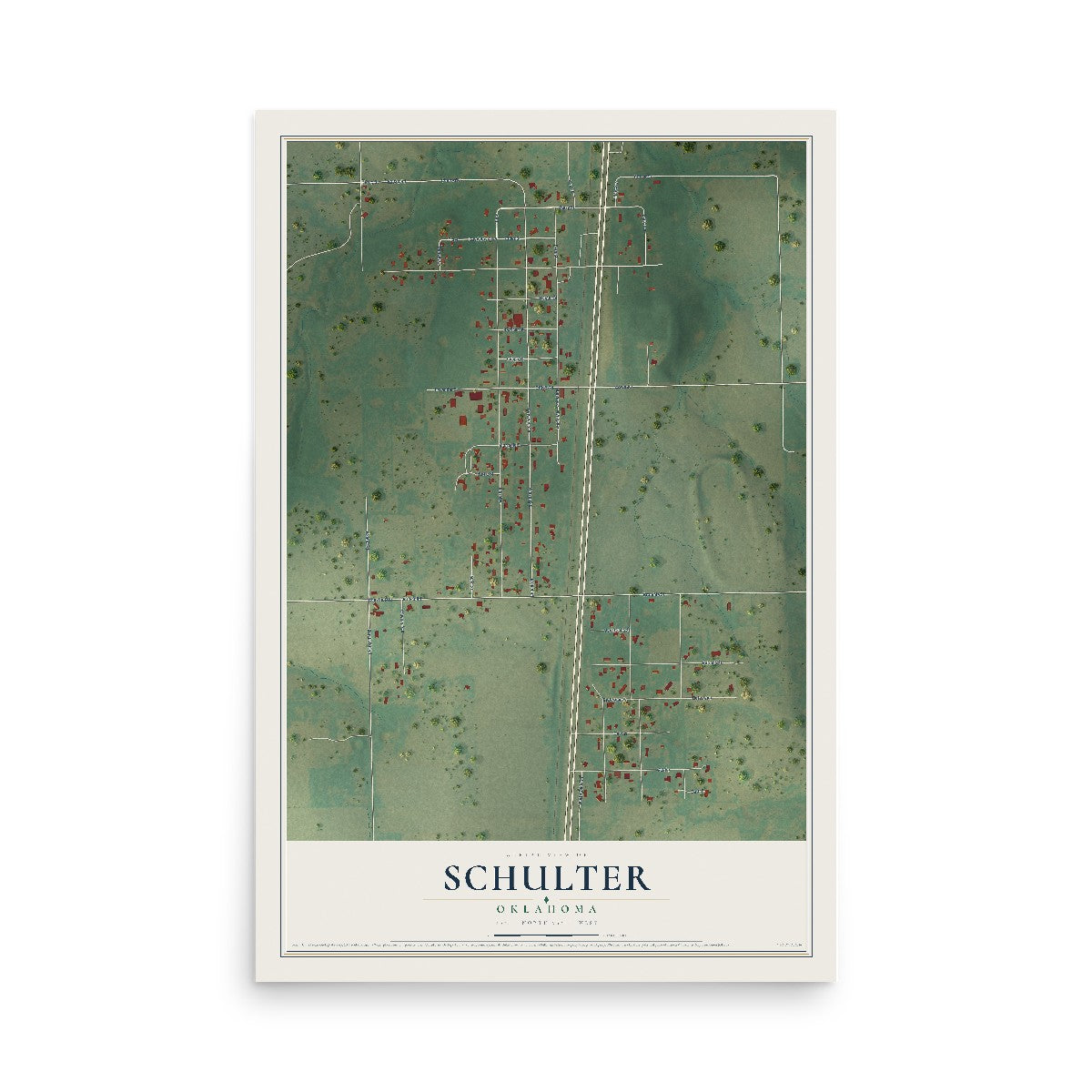 Map of Schulter, Oklahoma, 12 x 18 inch unframed archival matte print